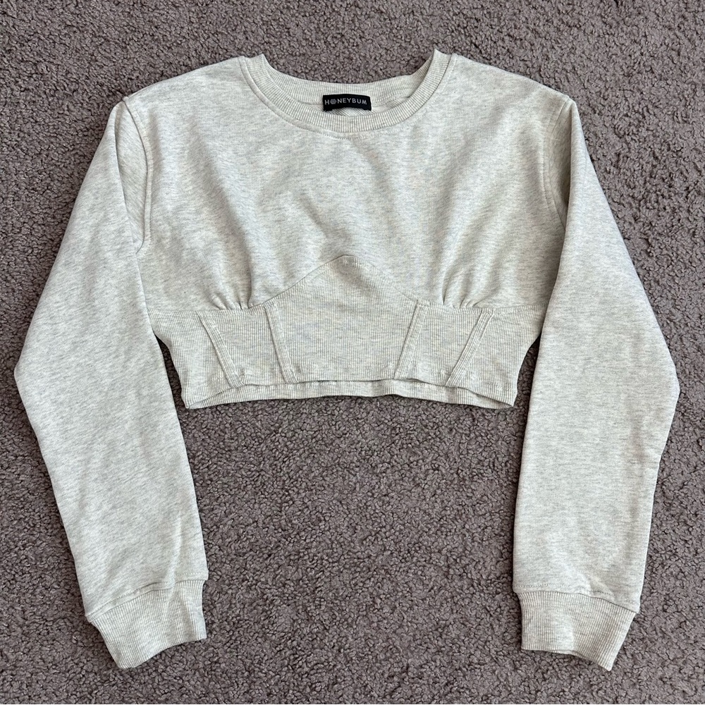 Honeybum Light Gray Corset Bustier Crop Sweatshirt Womens S